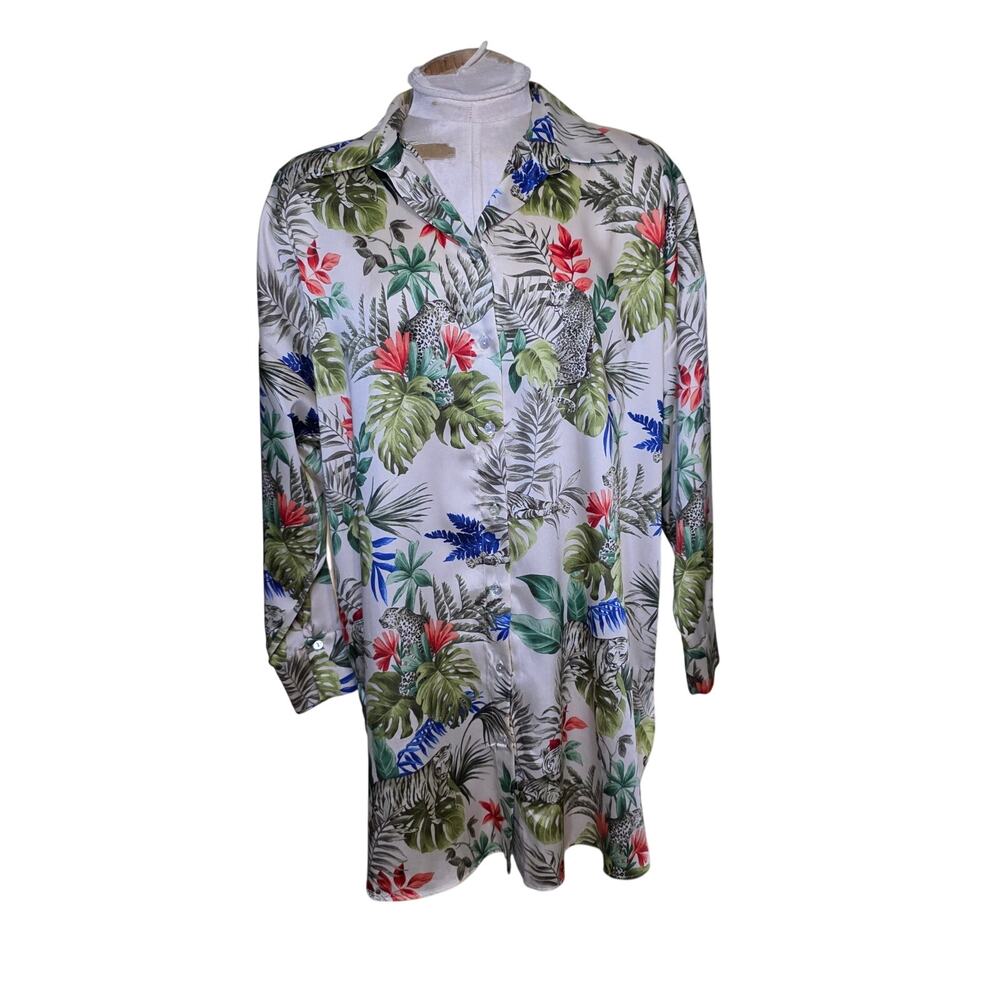 Zara Tunic Floral  & Tiger  Long Sleeve Multicolor Tunic Shirt size S